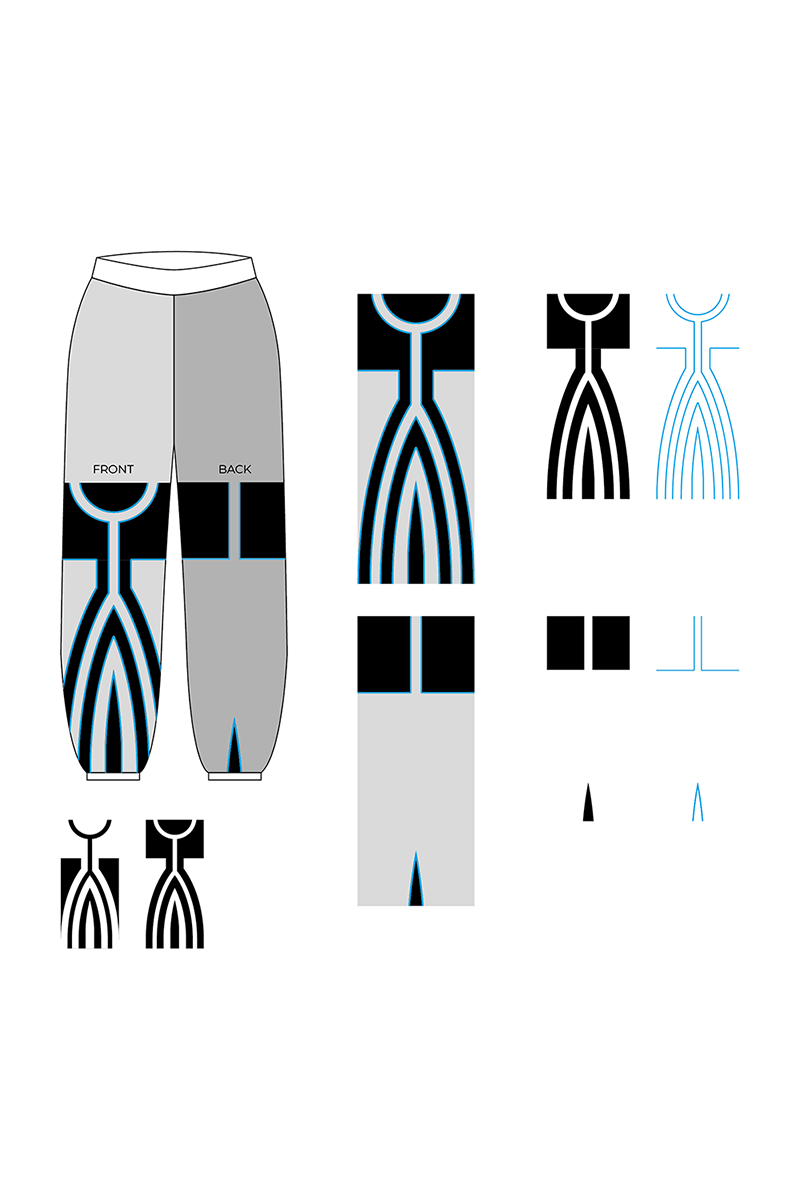 A digital CAD with templates for screen-printing, I designed these sweatpants for my partner. Inspired by the protagonist's design of his favourite game, 'Shin Megami Tensei III: Nocturne'.